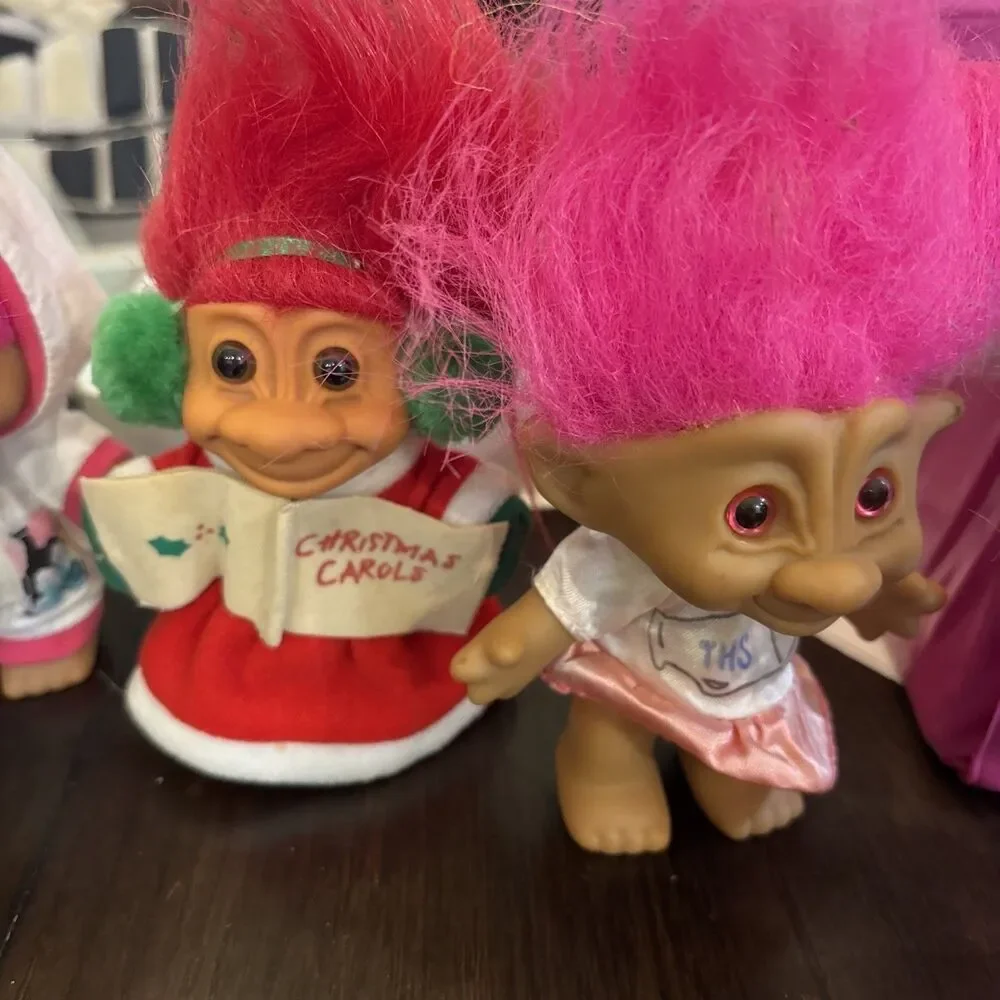 Lot Of 12 Vintage Troll Dolls W/ Treasure Trolls Carrying Case Russ Ace Novelty